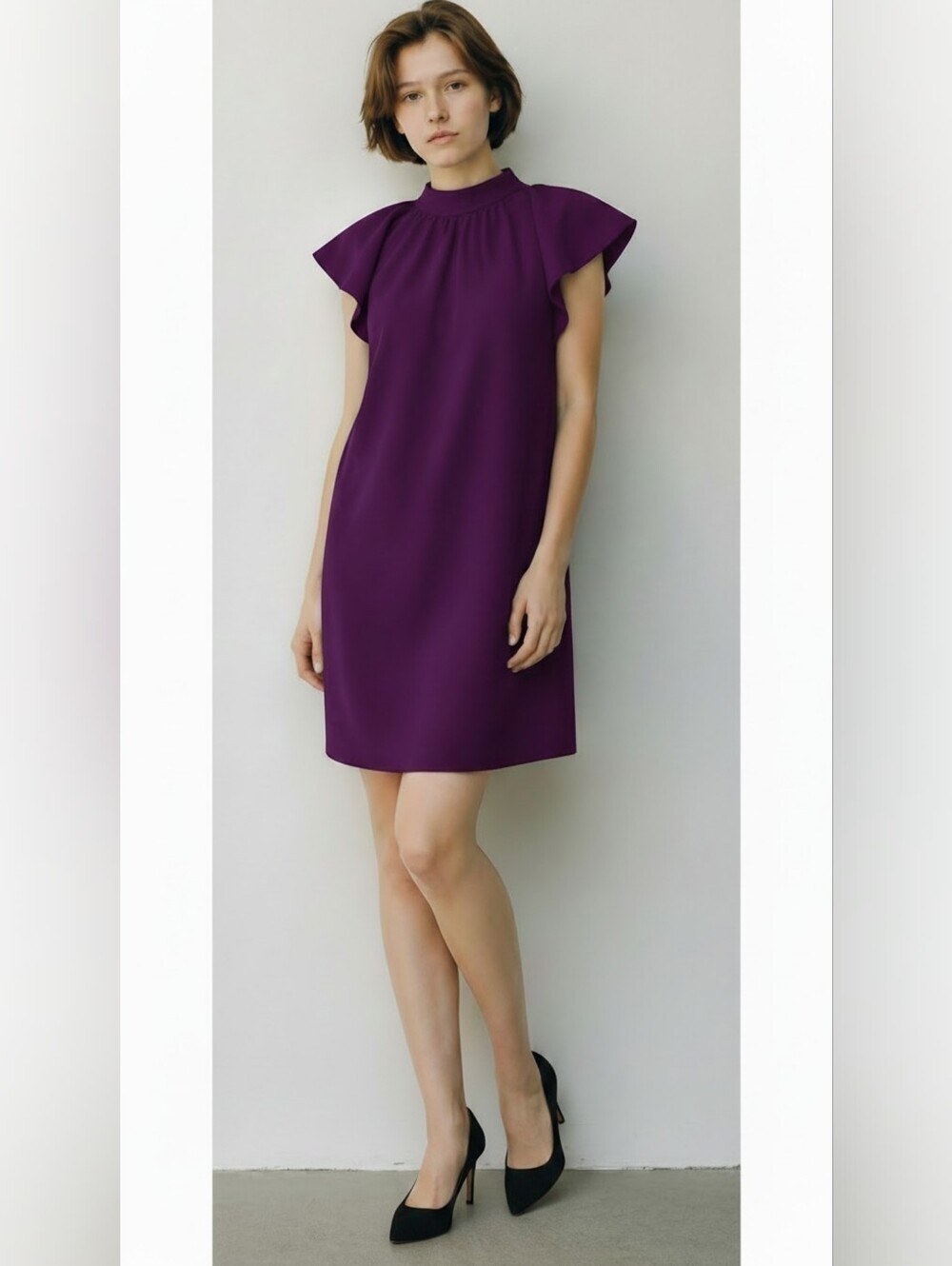 Calvin Klein Dark Purple Ruffle-Shoulder Mini Dress Size 6
